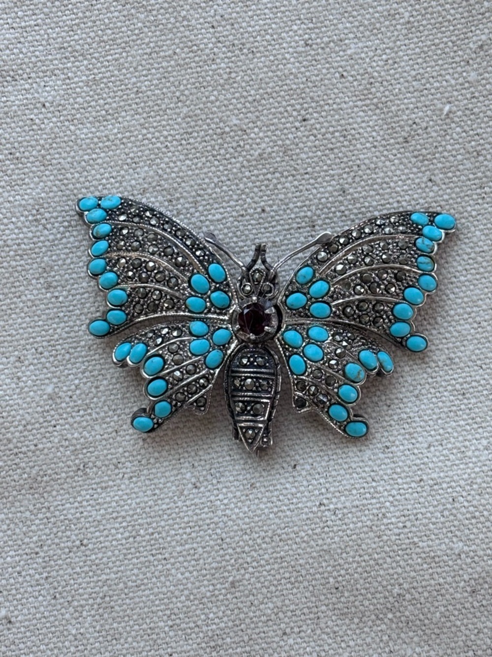 Sterling, Turquoise and Marcasite Butterfly Brooch